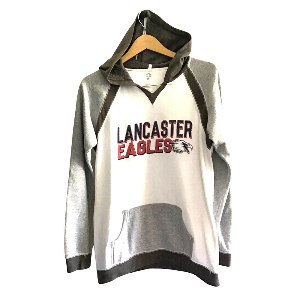 SINCE 1981- WOMENS WHITE//GREY KANGAROO POCKET PULL OVER HOODIE SIZE LARGE